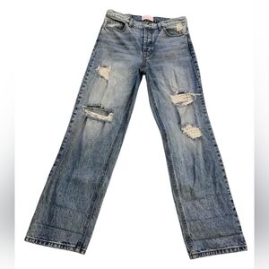 REVICE Denim Light Wash Distressed High Rise Straight Leg Jeans Size 30